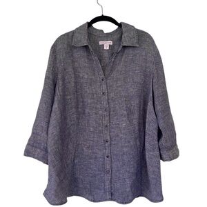 Coldwater Creek Blue Button Down Linen Shirt Sz:1X